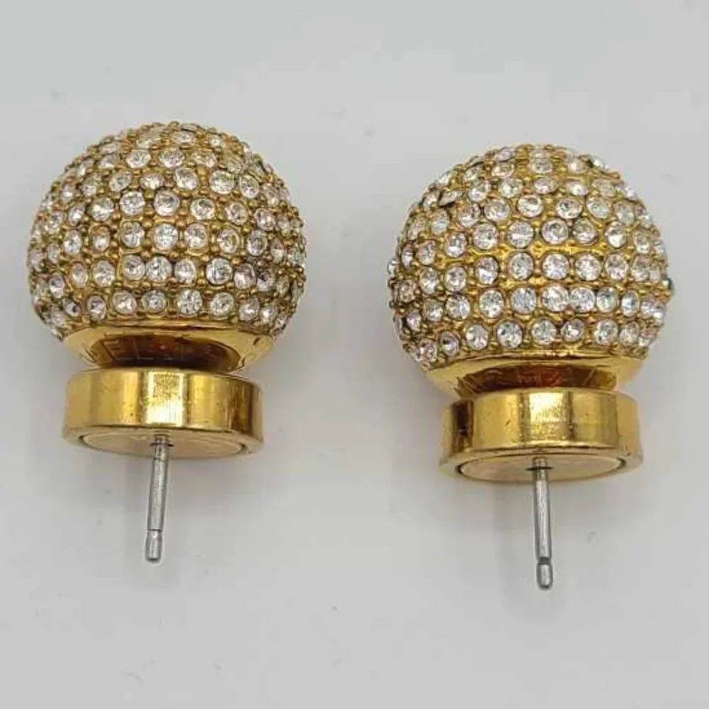Michael Kors Gold Tone Clear Crystal Pave Ball Earrings
